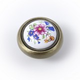3004 Ручка мебельная кнопка керамика синий цветочек