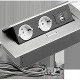2UC-80 Встраиваемый настольный удлинитель 2 гнезда,2*USB,с кабелем,серый