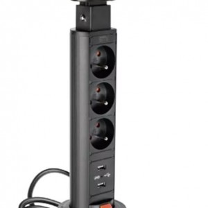3ВU Удлинитель SETE настольный выдвижной 2*USB 230V 60мм черный SPO-3ВU